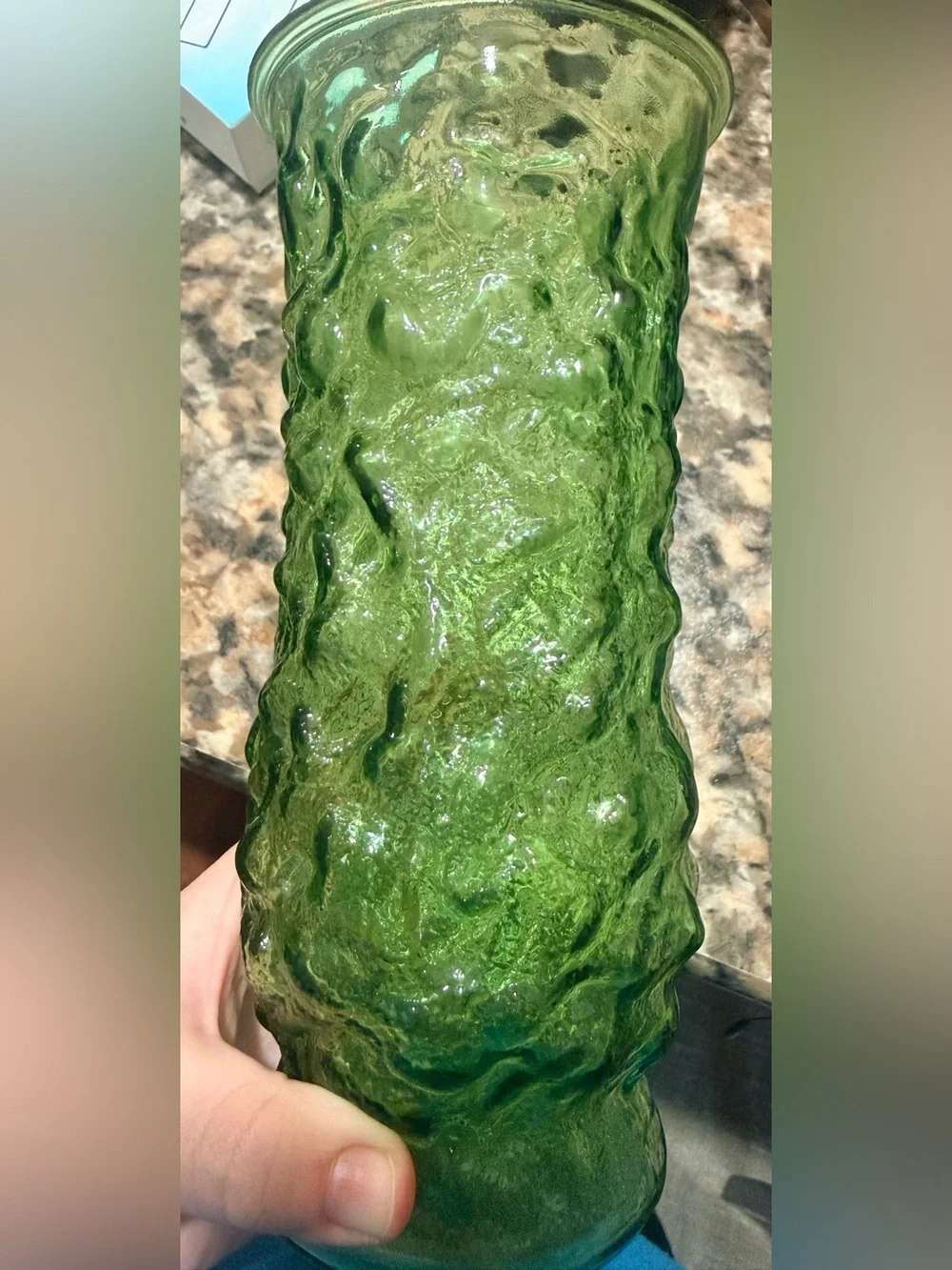 E.O Brody Crinkled Green Glass Vase